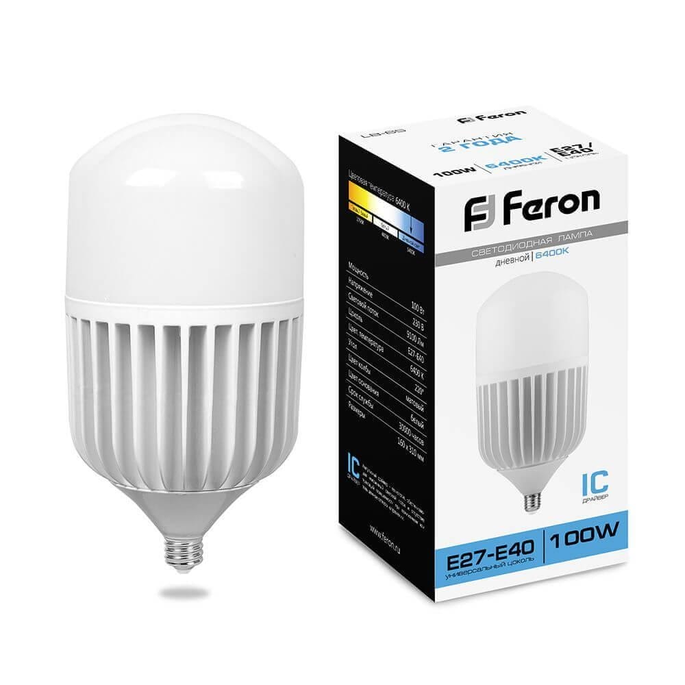 Лампа светодиодная Feron E27-E40 100W 6400K Цилиндр Матовая LB-65 25827