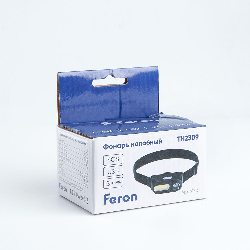 Налобный светодиодный фонарь Feron TH2309 аккумуляторный 70х20 200 лм 41713
