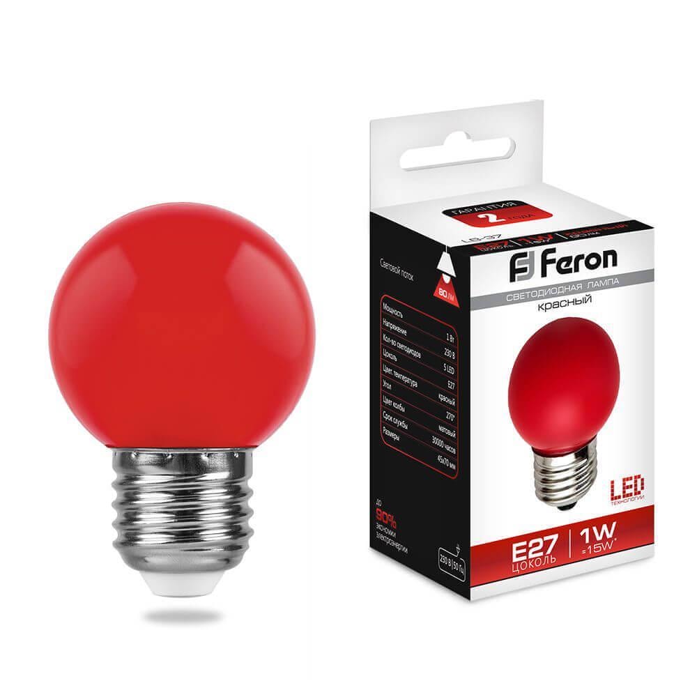 Лампа светодиодная Feron E27 1W красная 25116