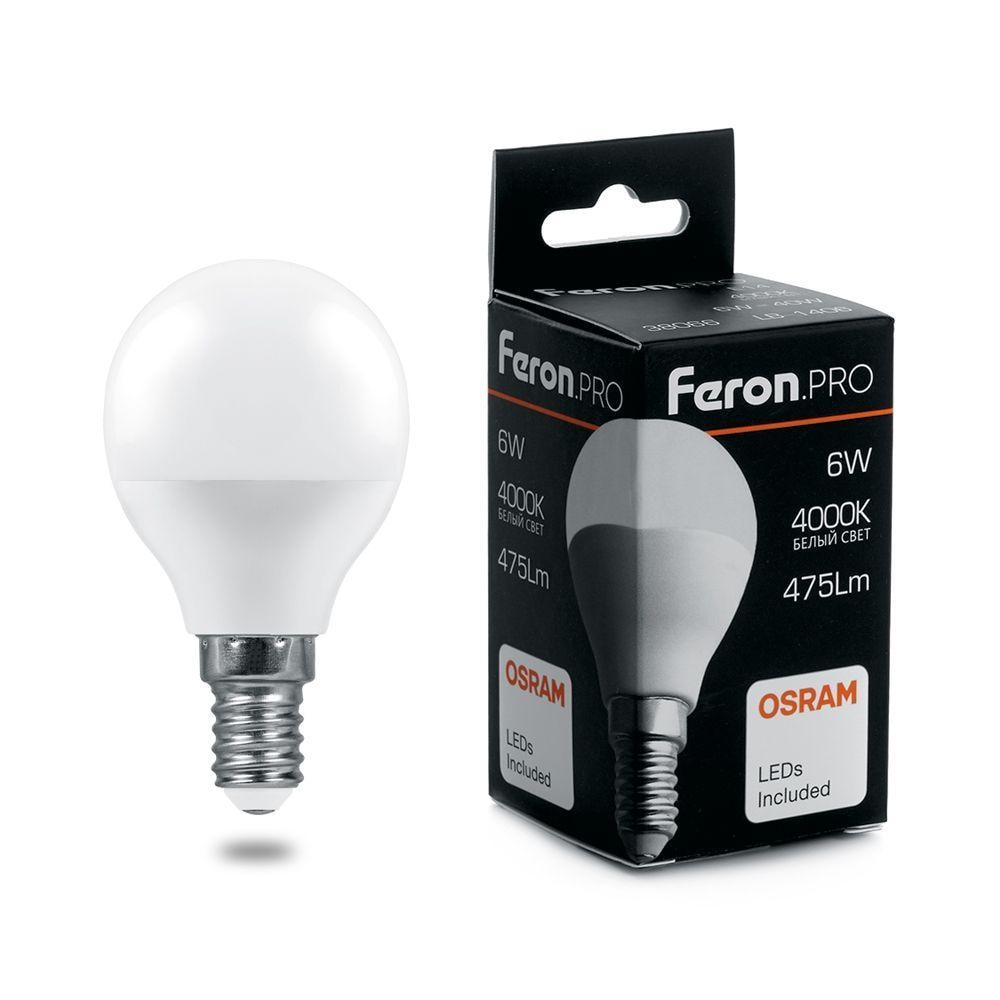 Лампа светодиодная Feron E14 6W 4000K Матовая LB-1406 38066